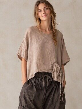Dorman Linen Boho Lagenlook Asymmetrical Slouchy Oversized Relaxed Fit Top L/XL
